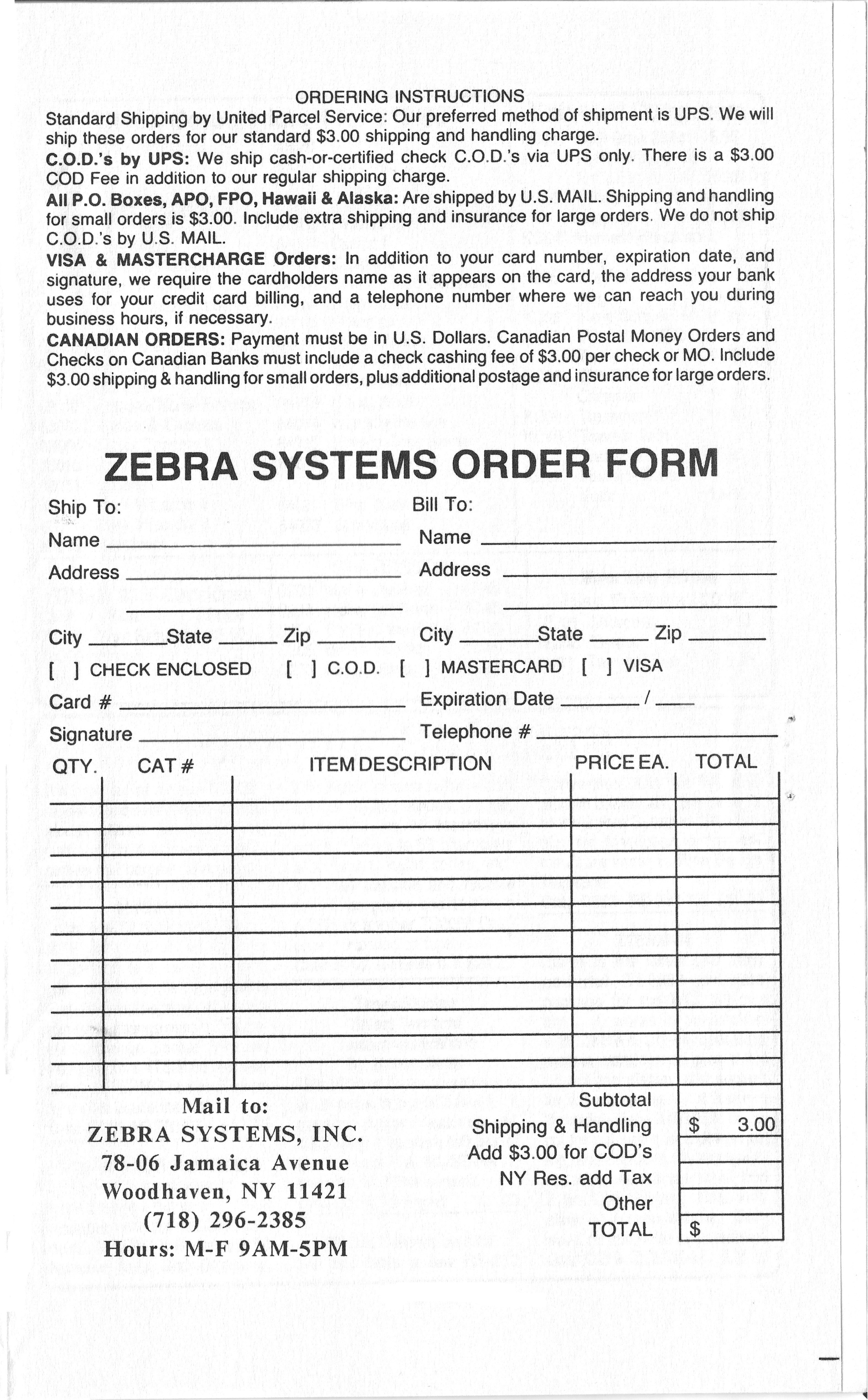 Zebra Systems 1987 Catalog