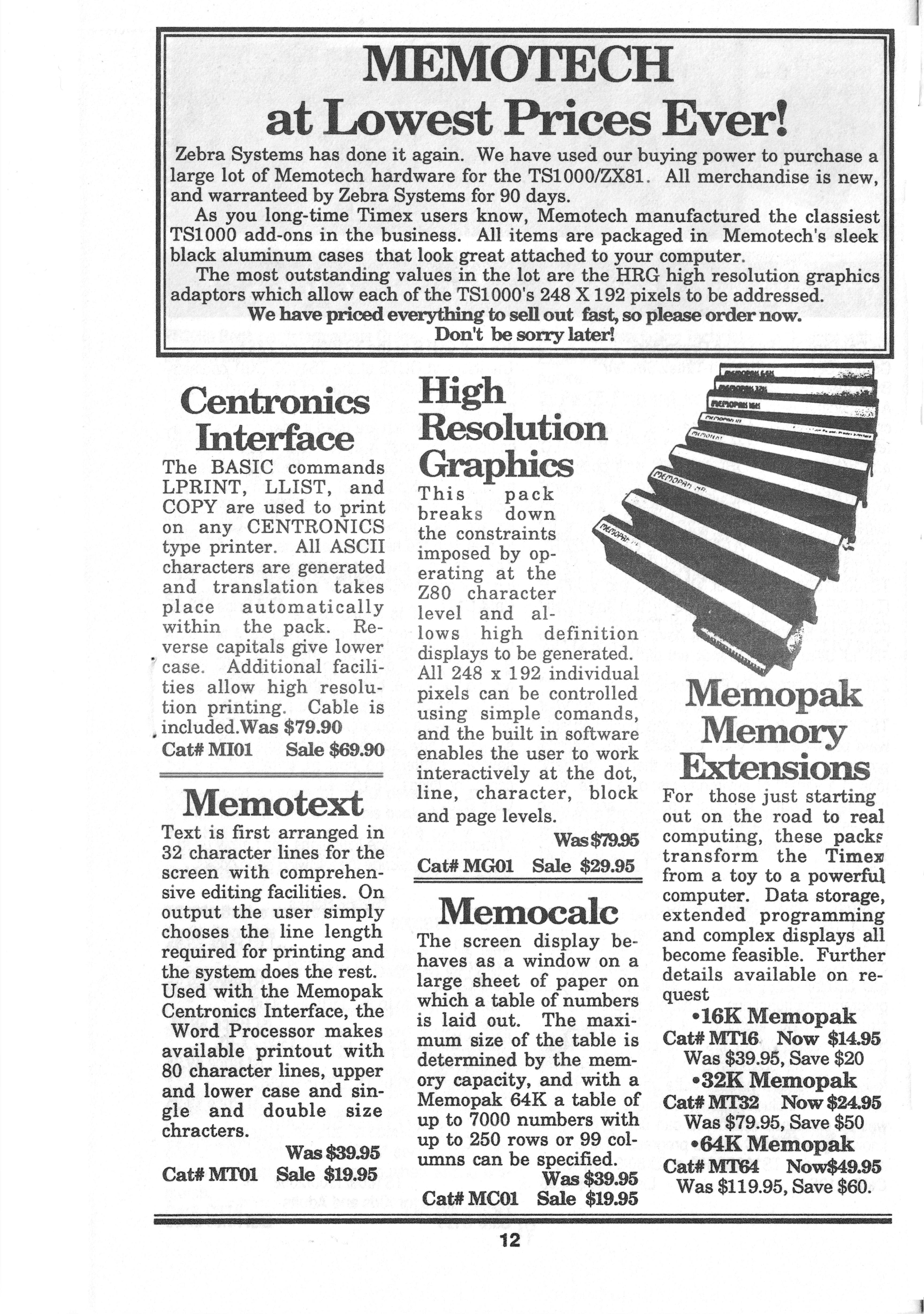 Zebra Systems 1987 Catalog